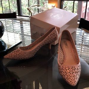 Prada Laser Cutout Blush Patent Kitten Heels